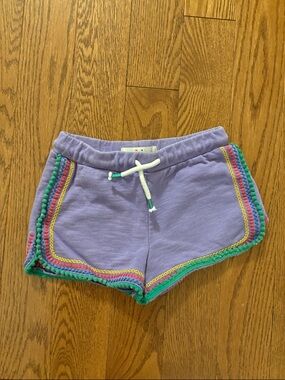Mini Boden Lavender Shorts with Multicolor Crochet Trim